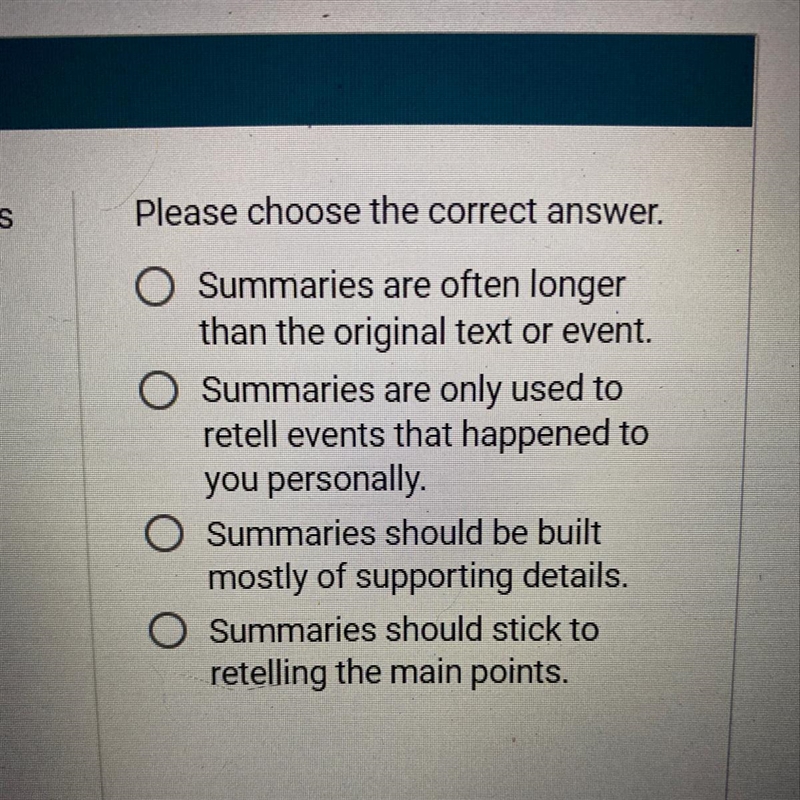 Which statement correctly describes summaries?-example-1