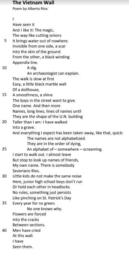 In the poem, the speaker describes the reactions of different visitors to the wall-example-1