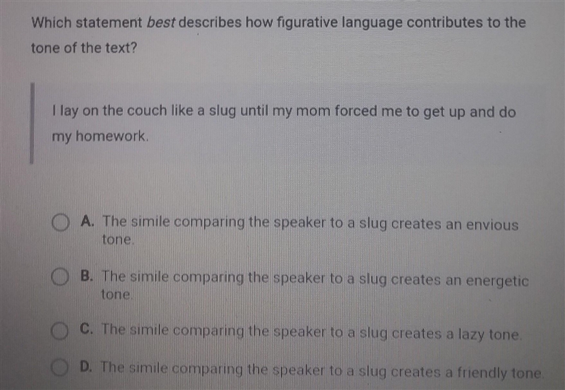 Which statement best describes how figurative language contributes to the tone of-example-1