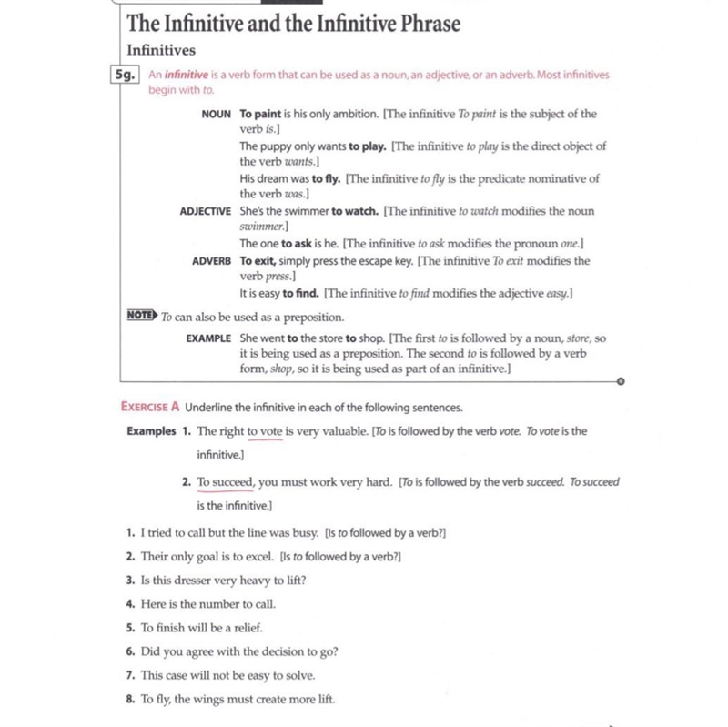 Underline the infinitive in each of the following sentences.-example-1