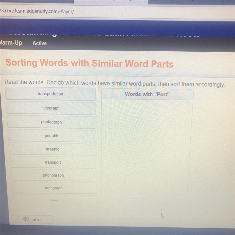 Read the words. Decide which words have similar word parts, then sort them accordingly-example-1