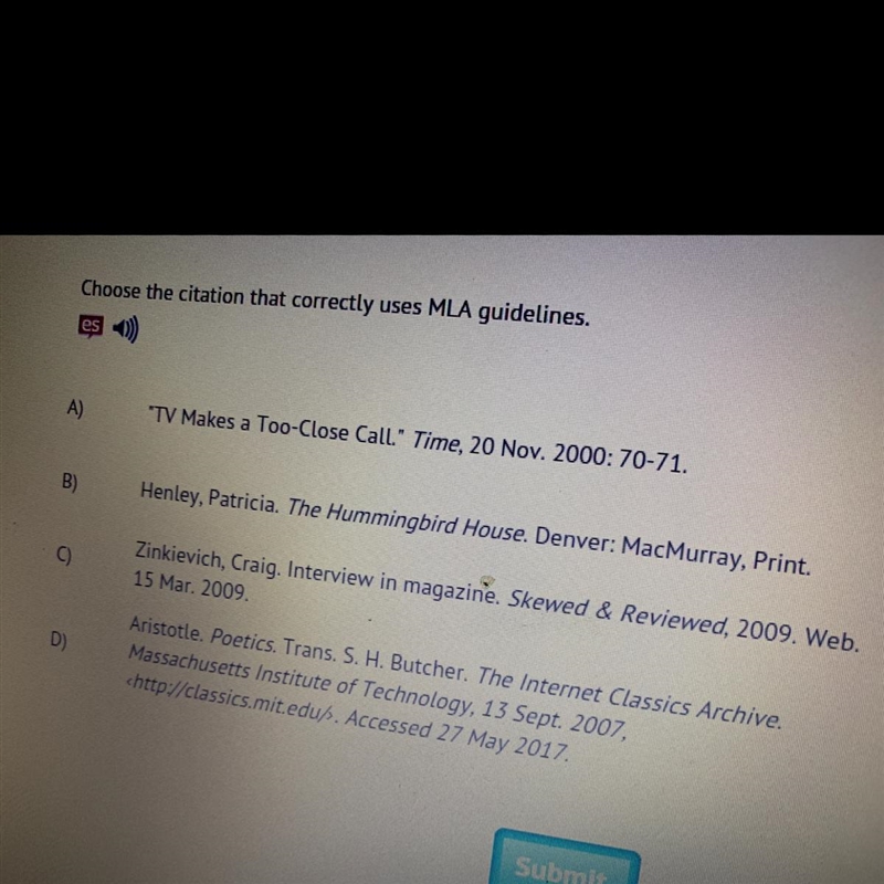 Choose the citation that correctly uses MLA guideline-example-1