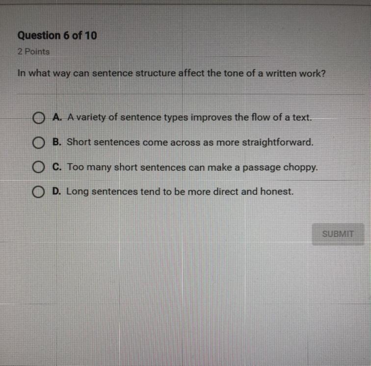 In what way can sentence structure affect the tone of a written work?-example-1