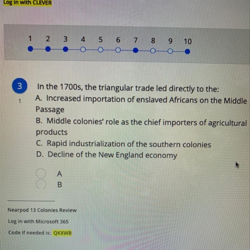 In the 1700s, the triangular trade led directly to the: A. Increased importation of-example-1