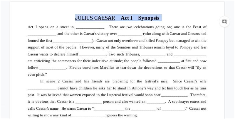 Julius Caesar Act I Synopsis help plz fill in the blanks-example-1