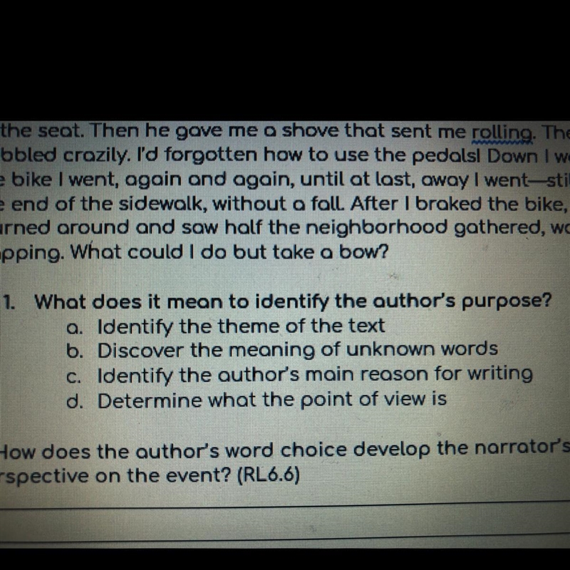 What dose it mean to identify the authors purpose?-example-1