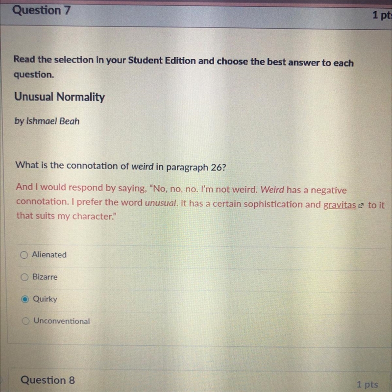 What is the connotation of weird in paragraph 26? And I would respond by saying, &quot-example-1