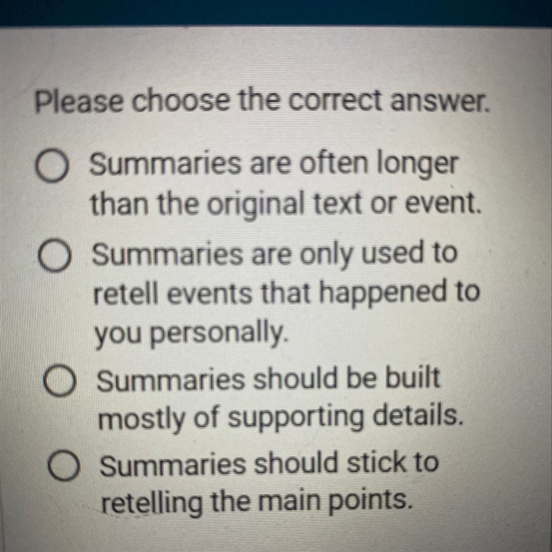 Which statement correctly describes summaries?-example-1