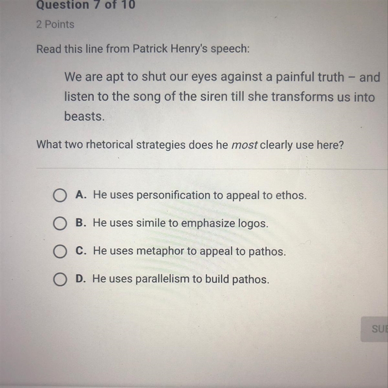 What two rhetorical strategies does he most clearly use here?-example-1