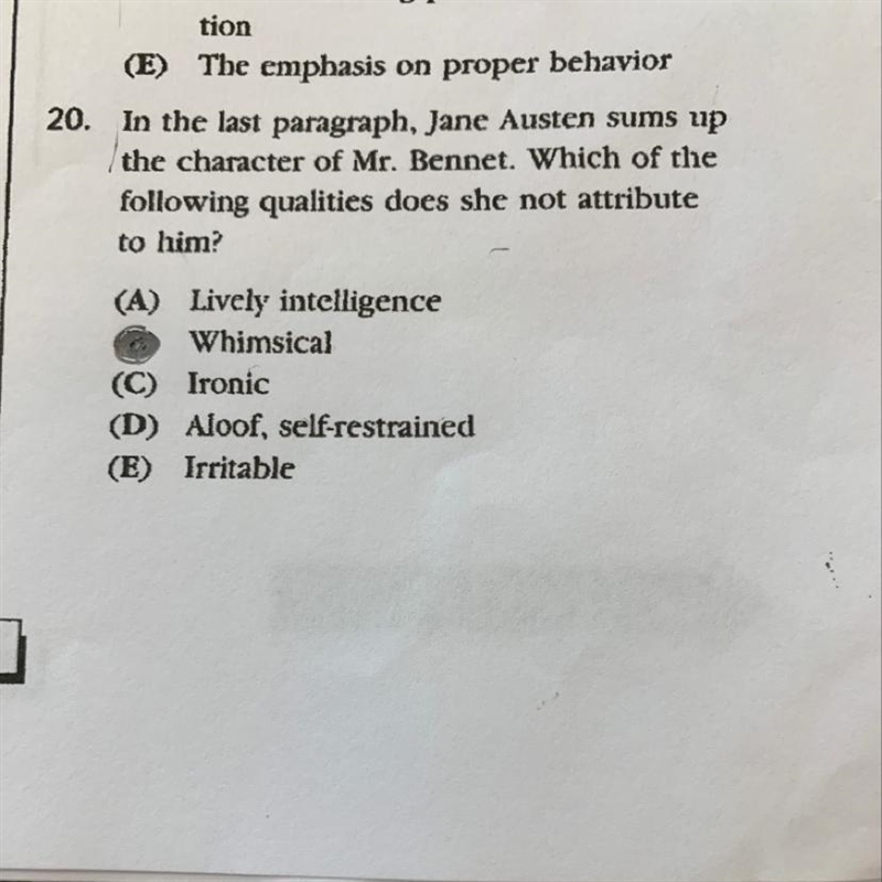 20. In the last paragraph, Jane Austen sums up the character of Mr. Bennet. Which-example-1