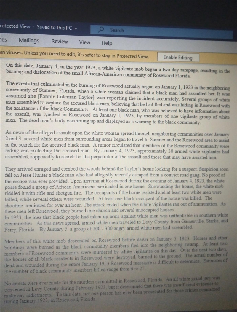 What first led the residents of Sumner to come to rosewood? pleas help !​-example-1