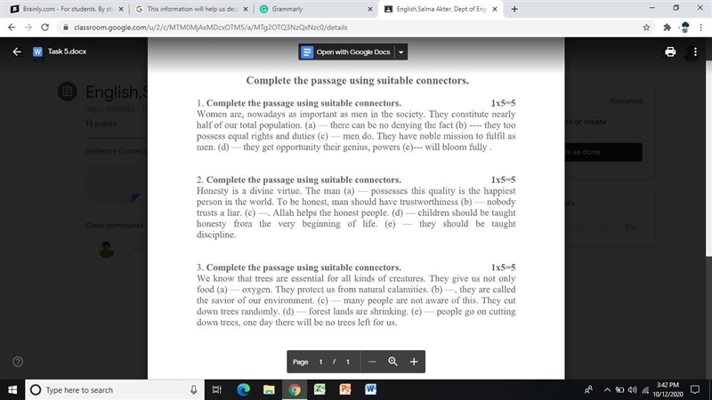 What are the connectors that are suitable for each of the gaps? Choose the best answer-example-1