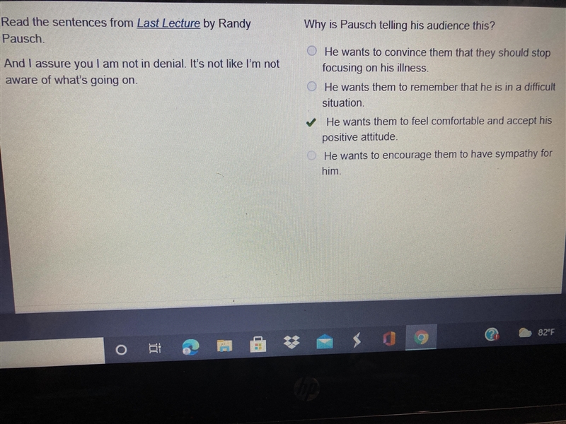 59:57 Why is Pausch telling his audience this? Read the sentences from Last Lecture-example-1