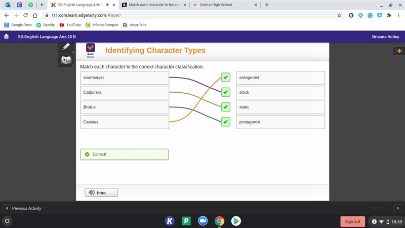 Match each character to the correct character classification, (Left side) Cassius-example-1