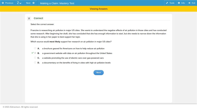 Francine is researching air pollution in major US cities. She wants to understand-example-1