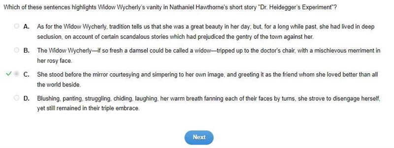 Which of these sentences highlights Widow Wycherly’s vanity in Nathaniel Hawthorne-example-1