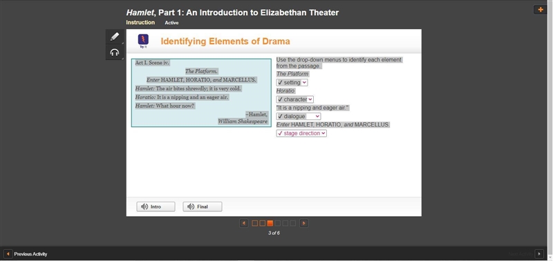 Use the drop-down menus to identify each element from the passage. The Platform Act-example-1