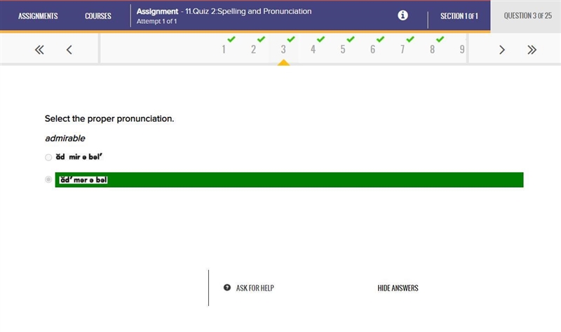 Select the proper pronunciation for the word admirable-example-1