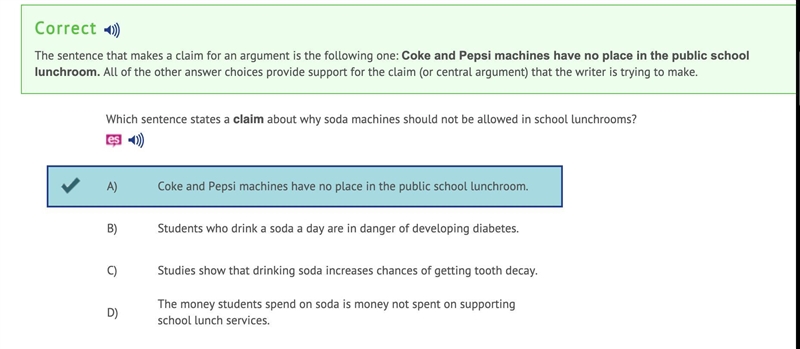 Which sentence states a claim about why soda machines should not be allowed in school-example-1