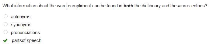 What information about the word compliment can be found in both the dictionary and-example-1