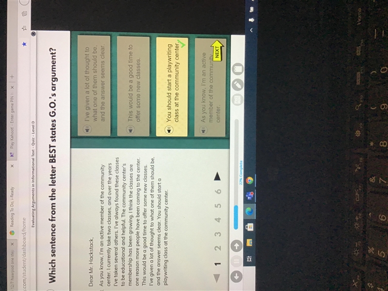 Which sentence from the letter BEST states G.O.'s argument?-example-1