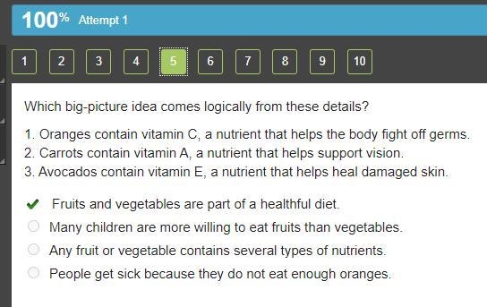 15. Which big-picture idea comes logically from these details? 5 pc 1. Oranges contain-example-1