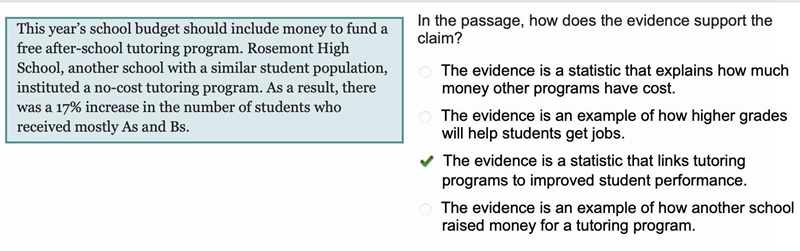 In the passage, how does the evidence support the claim? The evidence is a statistic-example-1