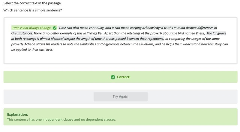 Passage: Which sentence is a compound-complex sentence? Time is not always change-example-1