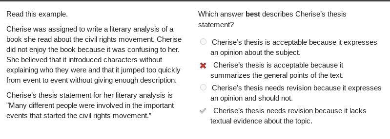 Read this example. Cherise was assigned to write a literary analysis of a book she-example-1