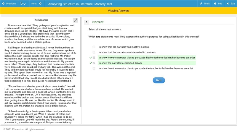 Which two statements most likely express the author’s purpose for using a flashback-example-2