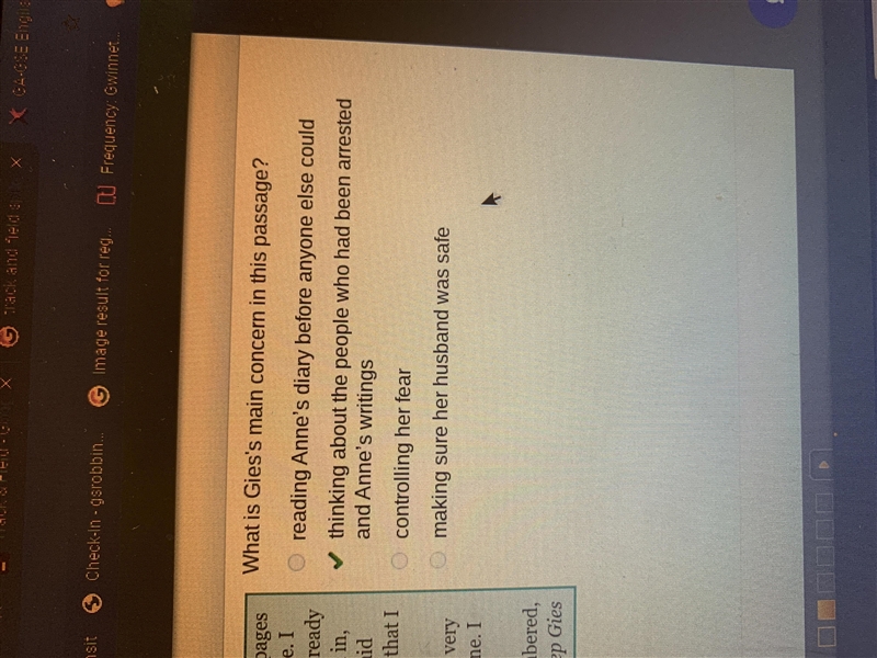 What is Gies's main concern in this passage? a- re5ading Anne's diary before anyone-example-1