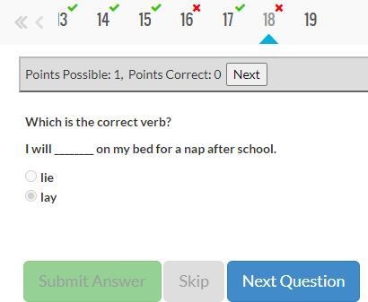 Choose the correct usage of the verb lie in the past tense. I will lie down on my-example-1