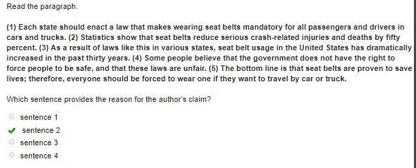 Read the paragraph. (1) Each state should enact a law that makes wearing seat belts-example-2