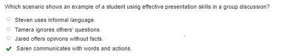 Which scenario shows an example of a student using effective presentation skills in-example-1