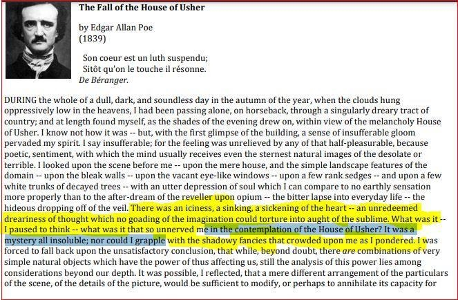 In "The Fall of the House of Usher" it states "There was an iciness-example-1