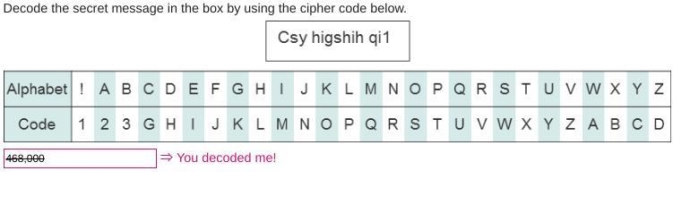 Decode the message on the right using this cipher code: Code: G s h i w space 2 v-example-1