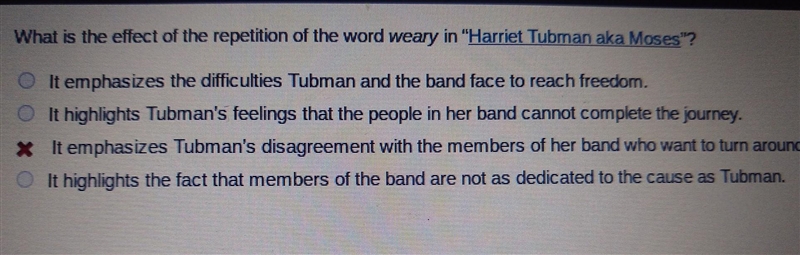 What is the effect of the repetition of the word weary in "Harriet Tubman aka-example-1