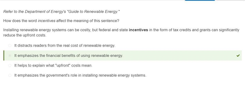 How does the word incentives affect the meaning of this sentence? Installing renewable-example-1