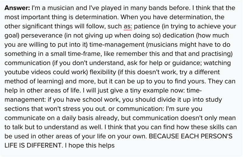 HELP ME PLZ! IN MUSIC CLASS What personal skills (like patience, perseverance, or-example-1