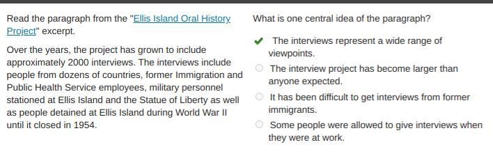 Read the paragraph from the "Ellis Island Oral History Project" excerpt-example-1