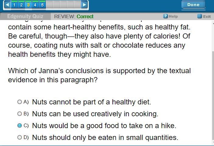 Janna analyzed the following paragraph. Nuts are small, easy to carry, and easy to-example-1