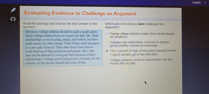 Read the passage and choose the best answer to the question. Division 1 college athletes-example-1