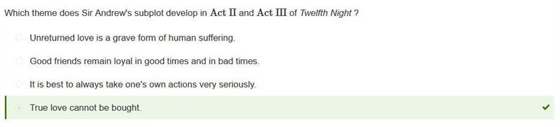 Which theme does Sir Andrew's subplot develop in Acts II and III of Twelfth Night-example-1