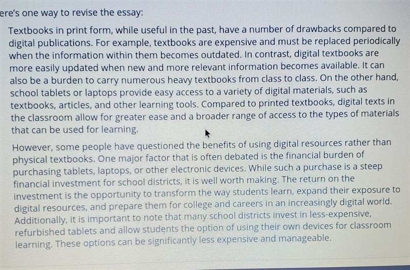 Armand has written a draft essay comparing his print textbooks to digital textbook-example-2