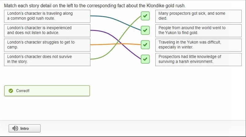 Match each story detail on the left to the corresponding fact about the Klondike Gold-example-1