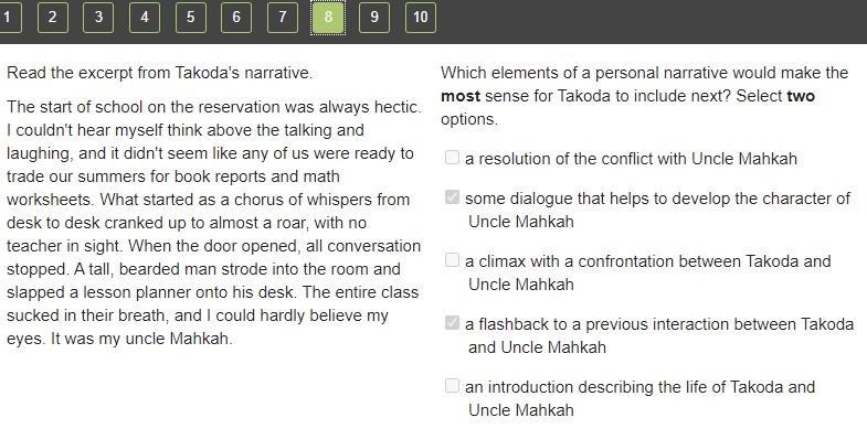 TIME REMAINING 10 59:05 Which elements of a personal narrative would make the most-example-1