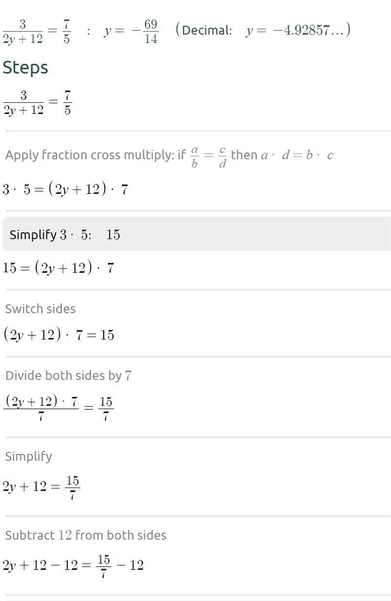 Solve for the equation y. 3/2 y+12=7/5 A) -320 B) -32 C) -80 D) 320-example-1