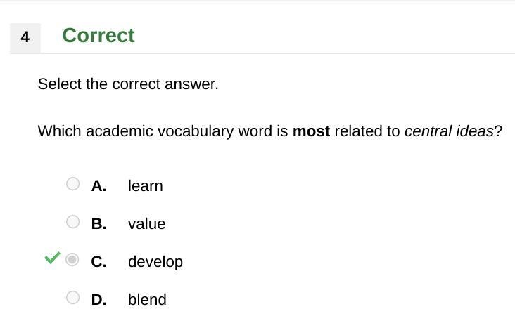 Select the correct answer. Which academic vocabulary word is most related to central-example-1