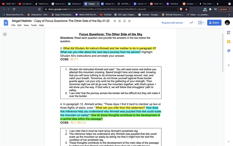 The other side of the sky focus questions-example-1