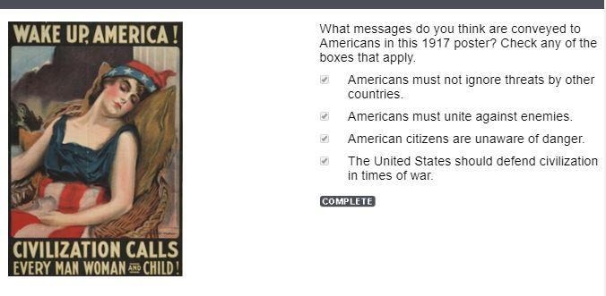 What message do you think are conveyed to Americans in this 1917 poster? Group of-example-1